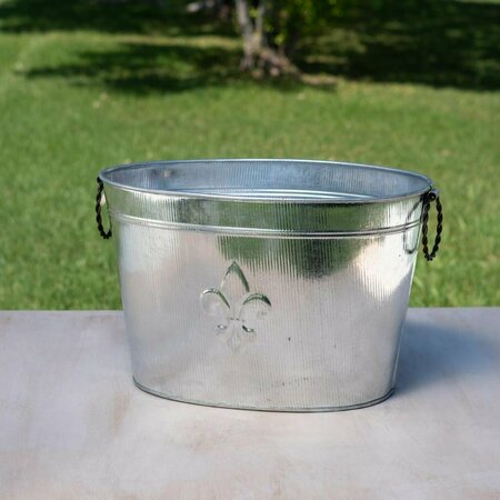 Homeroots Oval Silver Ribbed Fleur De Lis Beverage Tub 384108